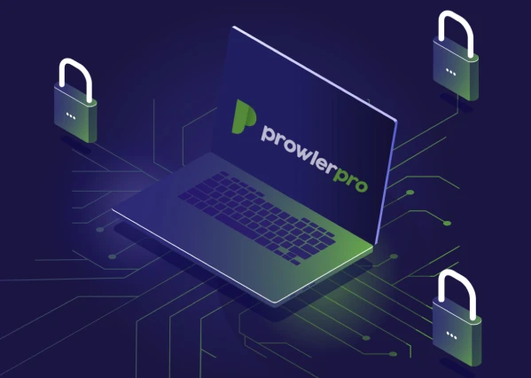 illustration of prowler logo on laptop with locks and lines imagery